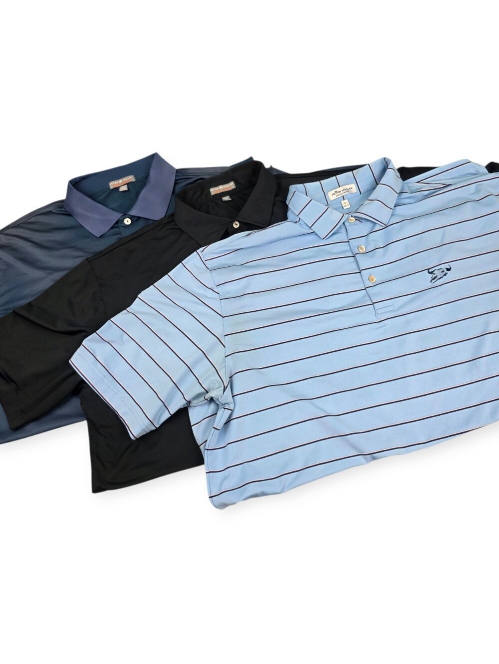 Lot Of 3 Peter Millar Summer Comfort Polos Men's Size XL Black Navy & Light Blue